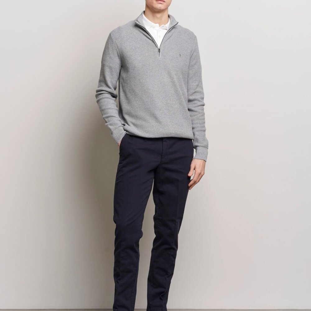 Polo Ralph Lauren Basketweave Knit Quarter Zip Sweater Heather Gray Medium